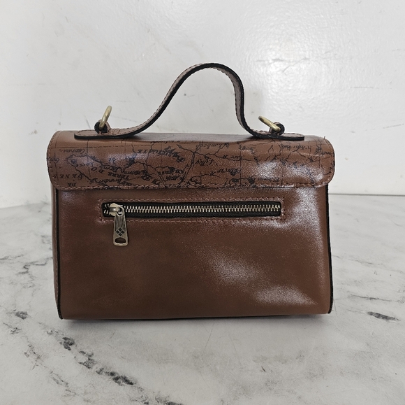 Patricia Nash Map Print Brown Leather Top Handle Crossbody Bag - Picture 3 of 10